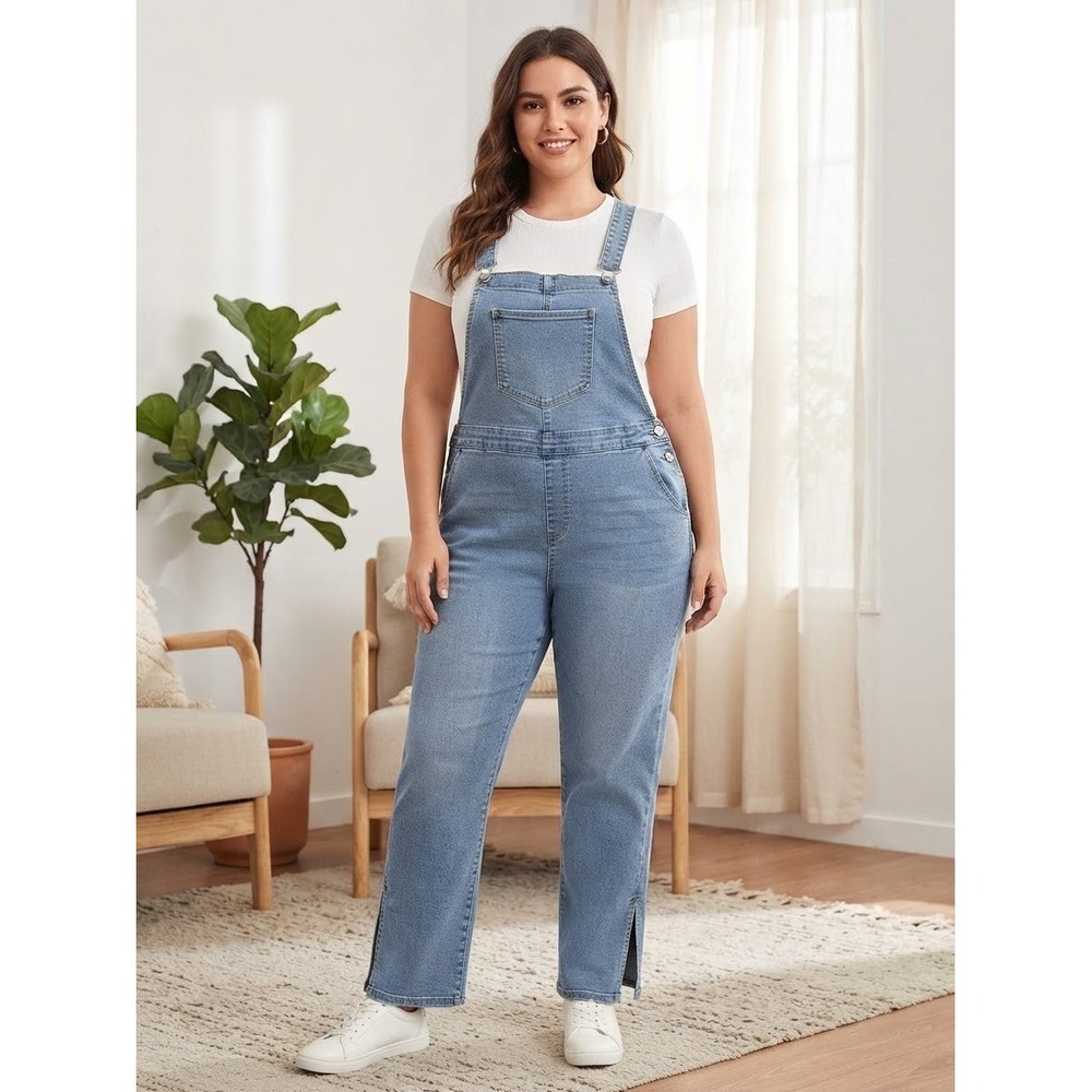 NEW AVA & VIV Women's Plus Size Denim Overalls 22W Medium Wash Cottagecore Boho